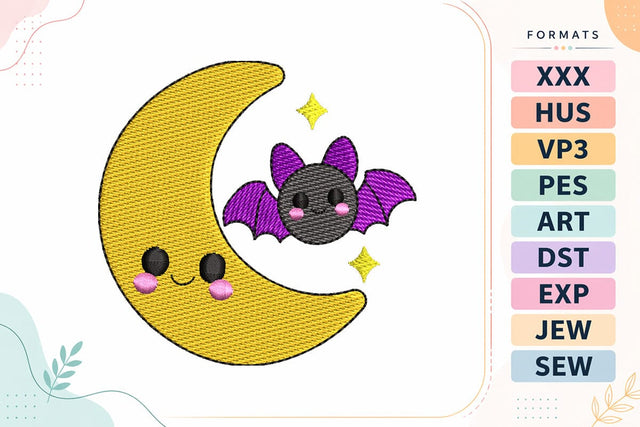 Mini Halloween Moon & Bat Embroidery Design Embroidery/Applique DESIGNS sg embroidery 