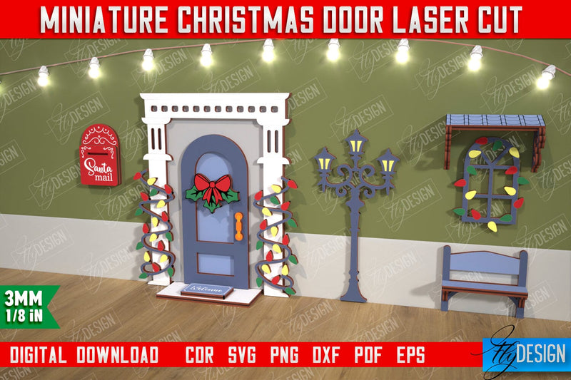 Miniature Christmas Door | Elf Door | Wall Décor | Mini Door and Window | CNC File SVG Fly Design 