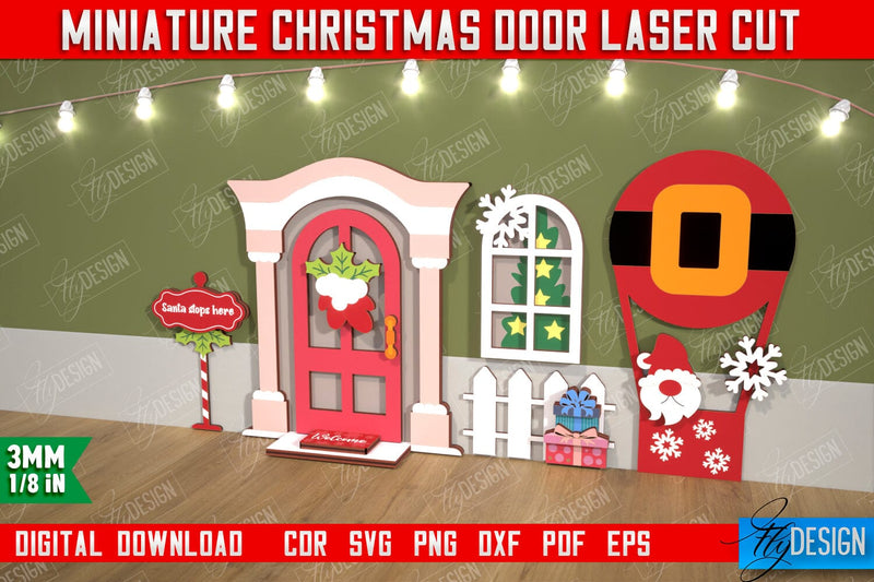 Miniature Christmas Door | Elf Door | Wall Décor | Mini Door and Window | CNC File SVG Fly Design 
