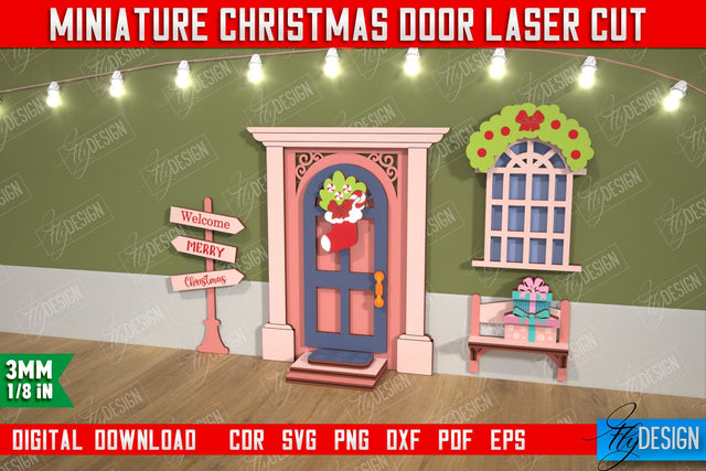 Miniature Christmas Door | Elf Door | Wall Décor | Mini Door and Window | CNC File SVG Fly Design 
