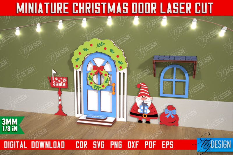 Miniature Christmas Door | Elf Door | Wall Décor | Mini Door and Window | CNC File SVG Fly Design 