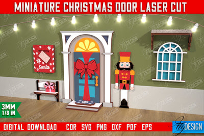 Miniature Christmas Door | Elf Door | Wall Décor | Mini Door and Window | CNC File SVG Fly Design 