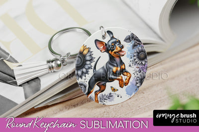 Miniature Pinscher Keychain - Dog mom Floral Keychain Sublimation Design Sublimation OrangeBrushStudio 