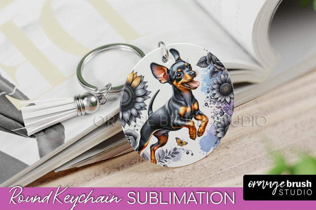 Miniature Pinscher Keychain - Dog mom Floral Keychain Sublimation Design Sublimation OrangeBrushStudio 