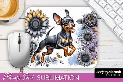 Miniature Pinscher Mouse Pad Design - Dog Mom Floral Mousepad Sublimation Sublimation OrangeBrushStudio 