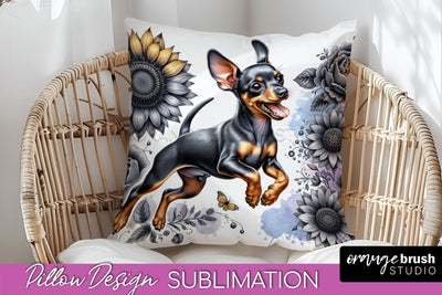 Miniature Pinscher Pillow Cover - Dog Mom Floral Pillow Sublimation Sublimation OrangeBrushStudio 