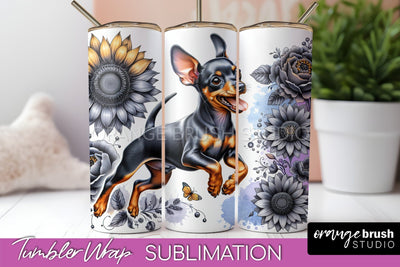 Miniature Pinscher Tumbler Wrap - Dog Mom Floral Tumbler Sublimation Sublimation OrangeBrushStudio 