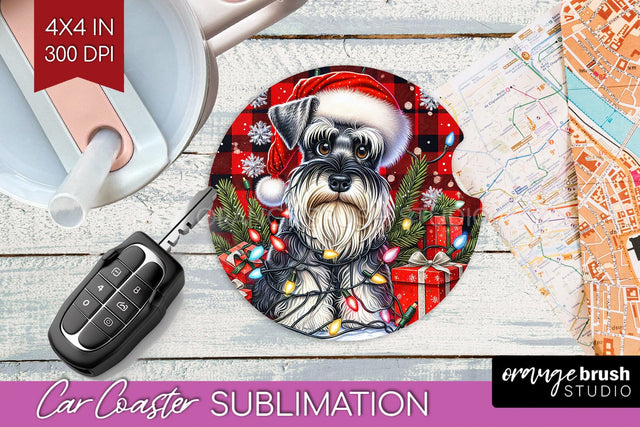 Miniature Schnauzer Funny Christmas Dog Car Coaster Sublimation OrangeBrushStudio 