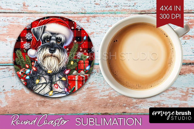 Miniature Schnauzer Funny Christmas Dog Round Coaster Sublimation OrangeBrushStudio 