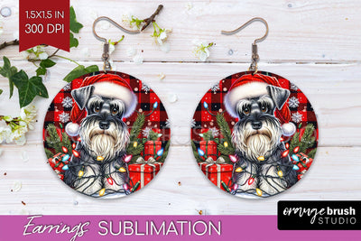 Miniature Schnauzer Funny Christmas Dog Round Earrings Sublimation OrangeBrushStudio 
