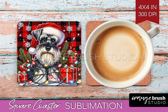 Miniature Schnauzer Funny Christmas Dog Square Coaster Sublimation OrangeBrushStudio 