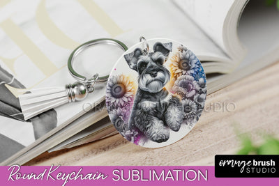 Miniature Schnauzer Keychain - Dog mom Floral Keychain Sublimation Design Sublimation OrangeBrushStudio 