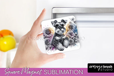 Miniature Schnauzer Magnet Sublimation - Dog Mom Floral Magnet PNG Design Sublimation OrangeBrushStudio 
