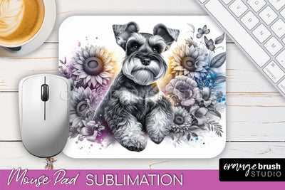 Miniature Schnauzer Mouse Pad Design - Dog Mom Floral Mousepad Sublimation Sublimation OrangeBrushStudio 