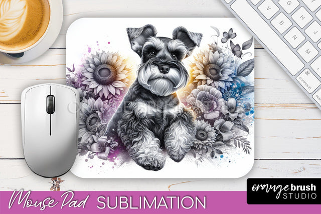Miniature Schnauzer Mouse Pad Design - Dog Mom Floral Mousepad Sublimation Sublimation OrangeBrushStudio 