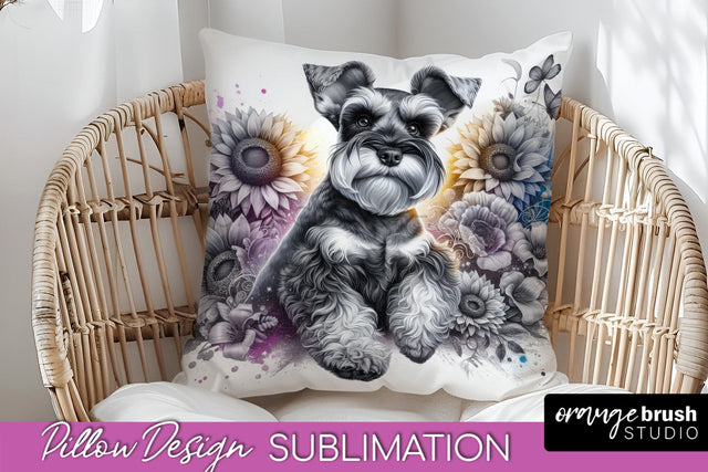 Miniature Schnauzer Pillow Cover - Dog Mom Floral Pillow Sublimation Sublimation OrangeBrushStudio 