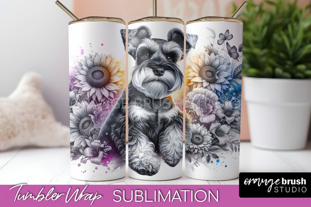 Miniature Schnauzer Tumbler Wrap - Dog Mom Floral Tumbler Sublimation Sublimation OrangeBrushStudio 