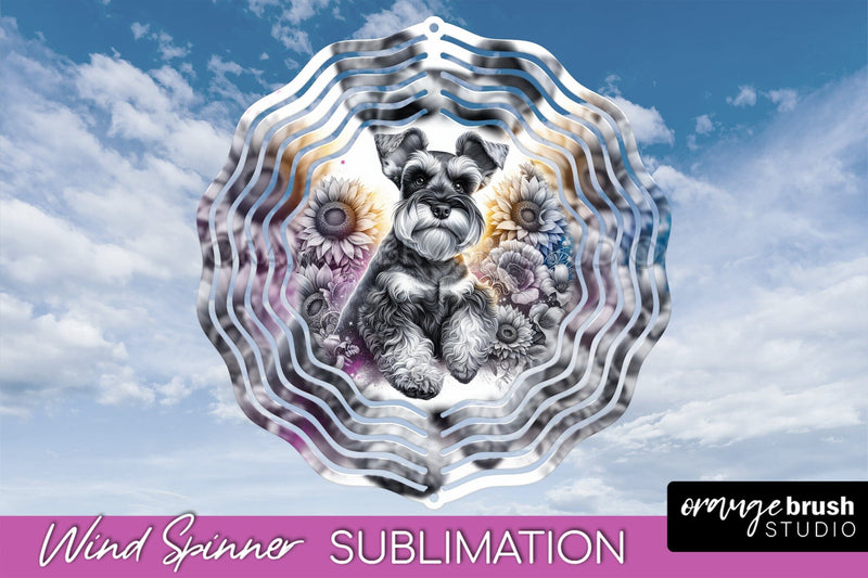 Miniature Schnauzer Wind Spinner, Dog Mom Floral Wind Spinner Sublimation Sublimation OrangeBrushStudio 