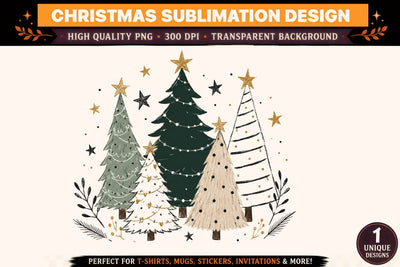 Minimal Christmas Tree PNG | Scandinavian Christmas Sublimation Design | Modern Christmas Tree T-Shirt PNG | Holiday Clipart | 300 DPI Sublimation BlackCatsMedia 