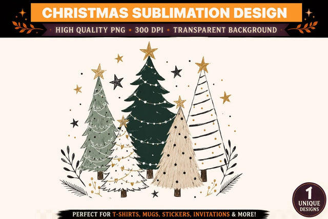 Minimal Christmas Tree PNG | Scandinavian Christmas Sublimation Design | Modern Christmas Tree T-Shirt PNG | Holiday Clipart | 300 DPI Sublimation BlackCatsMedia 