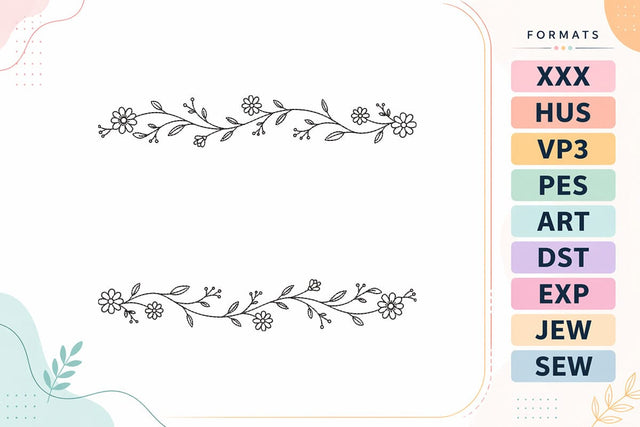 Minimal Floral Divider Elegant Line Art Embroidery Design Embroidery/Applique DESIGNS sg embroidery 