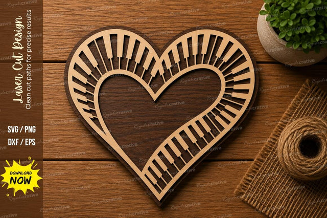 Minimal Heart Piano SVG | Romantic Keyboard Laser Cut File | Glowforge CNC DXF PNG EPS SVG Regulrcrative 