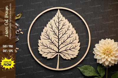 Minimal Leaf Circle Frame – Laser Cut Wooden Botanical Wall Art Design SVG Regulrcrative 