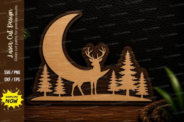 Minimal Moon Deer Forest Laser Cut SVG Design SVG Regulrcrative 