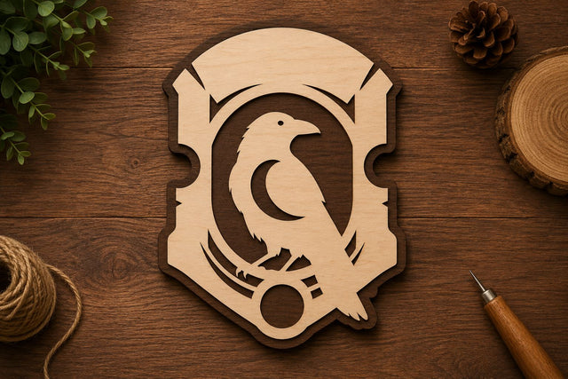 Minimal Raven Badge Laser Cut Svg File Design SVG Regulrcrative 