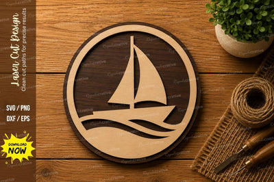Minimal Sailboat SVG | Nautical Laser Cut File | Glowforge CNC DXF PNG EPS SVG Regulrcrative 