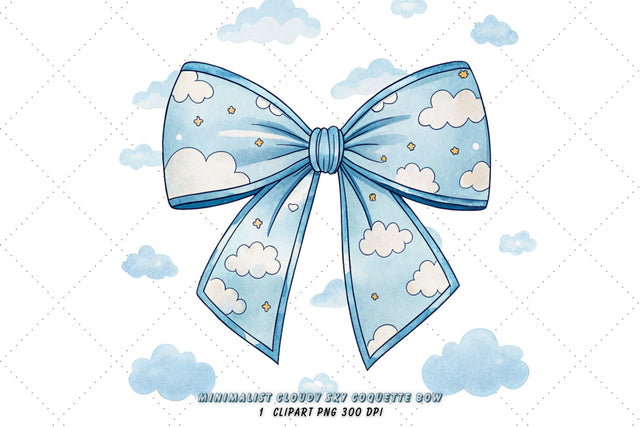 Minimalist Cloudy Sky Coquette Bow Clipart, minimalist cloudy bow, sky coquette bow, clean bow design, cloudy sky clipart, digital bow design, modern minimalist bow, sky bow art Sublimation FloridPrintables 
