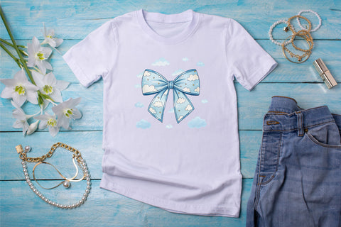 Minimalist Cloudy Sky Coquette Bow Clipart, minimalist cloudy bow, sky coquette bow, clean bow design, cloudy sky clipart, digital bow design, modern minimalist bow, sky bow art Sublimation FloridPrintables 