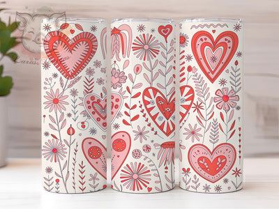 Minimalist Heart Floral Tumbler, Hearts and Flowers, Minimalist Style, Romantic Chic Design, Elegant Outline Art, Seamless Wrap, Valentine Theme, 20Oz Tumbler, Sublimation Sublimation Lara' s Designs 