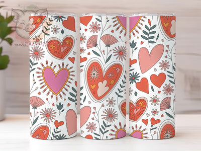 Minimalist Heart Floral Tumbler, Hearts and Flowers, Minimalist Style, Romantic Chic Design, Elegant Outline Art, Seamless Wrap, Valentine Theme, 20Oz Tumbler, Sublimation Sublimation Lara' s Designs 