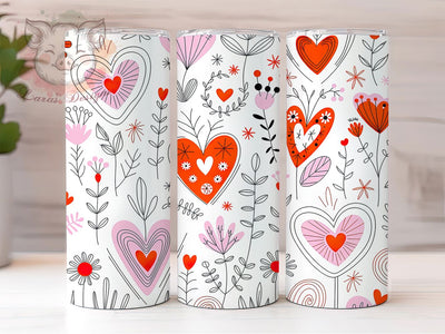 Minimalist Heart Floral Tumbler, Hearts and Flowers, Minimalist Style, Romantic Chic Design, Elegant Outline Art, Seamless Wrap, Valentine Theme, 20Oz Tumbler, Sublimation Sublimation Lara' s Designs 