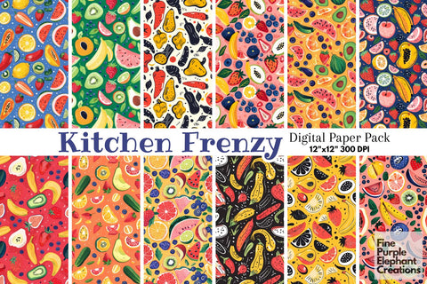 Minimalist Kitchen Food Digital Paper | BBQ Picnic Foodie Digital Pattern Fine Purple Elephant Creations 