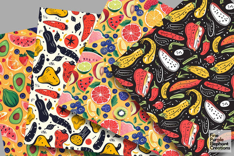 Minimalist Kitchen Food Digital Paper | BBQ Picnic Foodie Digital Pattern Fine Purple Elephant Creations 