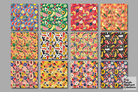 Minimalist Kitchen Food Digital Paper | BBQ Picnic Foodie Digital Pattern Fine Purple Elephant Creations 