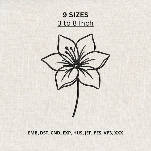 Minimalist Lily Flower Outline Machine Embroidery Design – Floral Line Art Embroidery File Embroidery/Applique DESIGNS PatternFeed8 