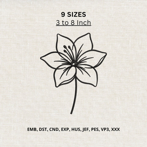 Minimalist Lily Flower Outline Machine Embroidery Design – Floral Line Art Embroidery File Embroidery/Applique DESIGNS PatternFeed8 