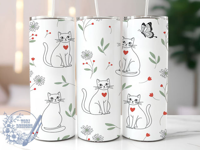 Minimalist Line Art Cat Tumbler Wrap, Simple Cat Illustration, Line Art Cat Design, Modern Cat Sublimation, Minimal Cat Wrap, 20oz Tumbler Template, Contemporary Feline Art Sublimation ToriDesigns 