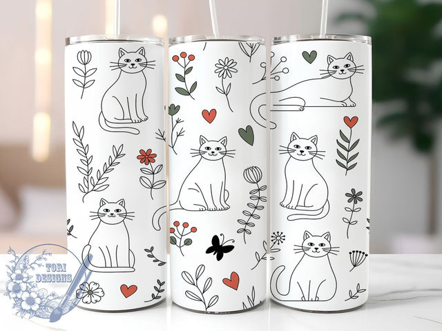 Minimalist Line Art Cat Tumbler Wrap, Simple Cat Illustration, Line Art Cat Design, Modern Cat Sublimation, Minimal Cat Wrap, 20oz Tumbler Template, Contemporary Feline Art Sublimation ToriDesigns 