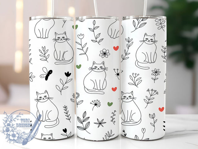 Minimalist Line Art Cat Tumbler Wrap, Simple Cat Illustration, Line Art Cat Design, Modern Cat Sublimation, Minimal Cat Wrap, 20oz Tumbler Template, Contemporary Feline Art Sublimation ToriDesigns 