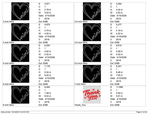 Minimalist Mimi Heart Embroidery Design – Mimi Grandma Love Heart Outline Machine Embroidery File Embroidery/Applique DESIGNS PatternFeed8 