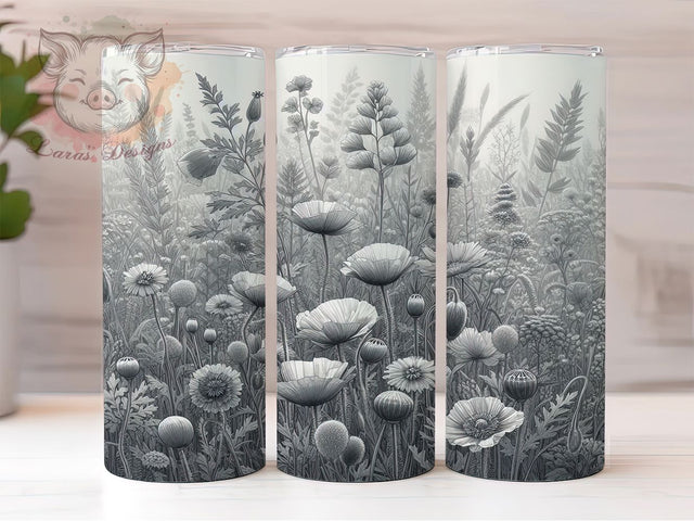 Minimalist Monochrome Floral Tumbler, Modern Flower Pattern, Botanical Tumbler Art, Minimalist Floral Cup, Elegant Flower Gift, Simple Nature Design, Black White Pattern Sublimation Lara' s Designs 