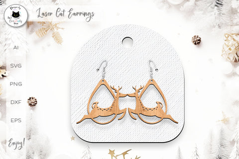 Minimalist Reindeer Teardrop Earrings Laser Cut SVG Ivy's Creativity House 