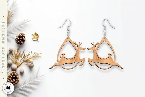 Minimalist Reindeer Teardrop Earrings Laser Cut SVG Ivy's Creativity House 