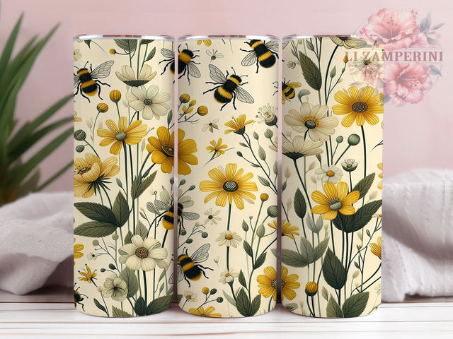 Minimalist Spring Honeybee Tumbler, Minimalistic Bee Tumbler, Honeybee Floral Wrap, Vibrant Bee Wrap, Artistic Nature Wrap, Sublimation Design, Trendy Gift Idea Sublimation Li Zamperini 