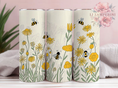 Minimalist Spring Honeybee Tumbler, Minimalistic Bee Tumbler, Honeybee Floral Wrap, Vibrant Bee Wrap, Artistic Nature Wrap, Sublimation Design, Trendy Gift Idea Sublimation Li Zamperini 