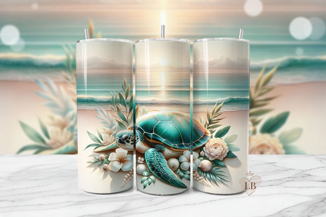 Minimalist Turtle Tumbler Wrap, 20oz Seamless Beach PNG Sublimation BijouBay 
